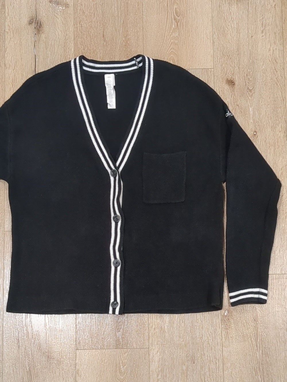 Alo Tennis Sweater Cardigan Black And Ivory Medium - Picture 4 of 9